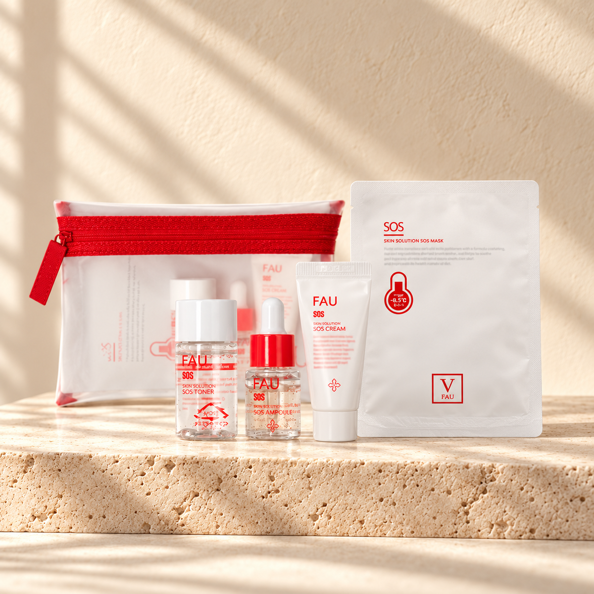 AI-styled presentation of FAU SOS Welcome Kit on a warm cream background
